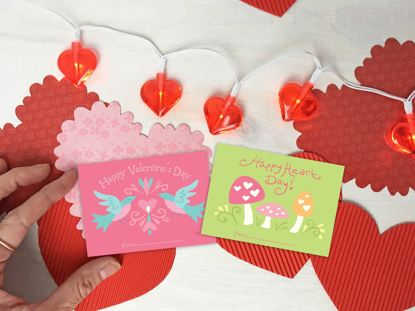 Printable Valentine's Day cards, set of 4 different garden designs