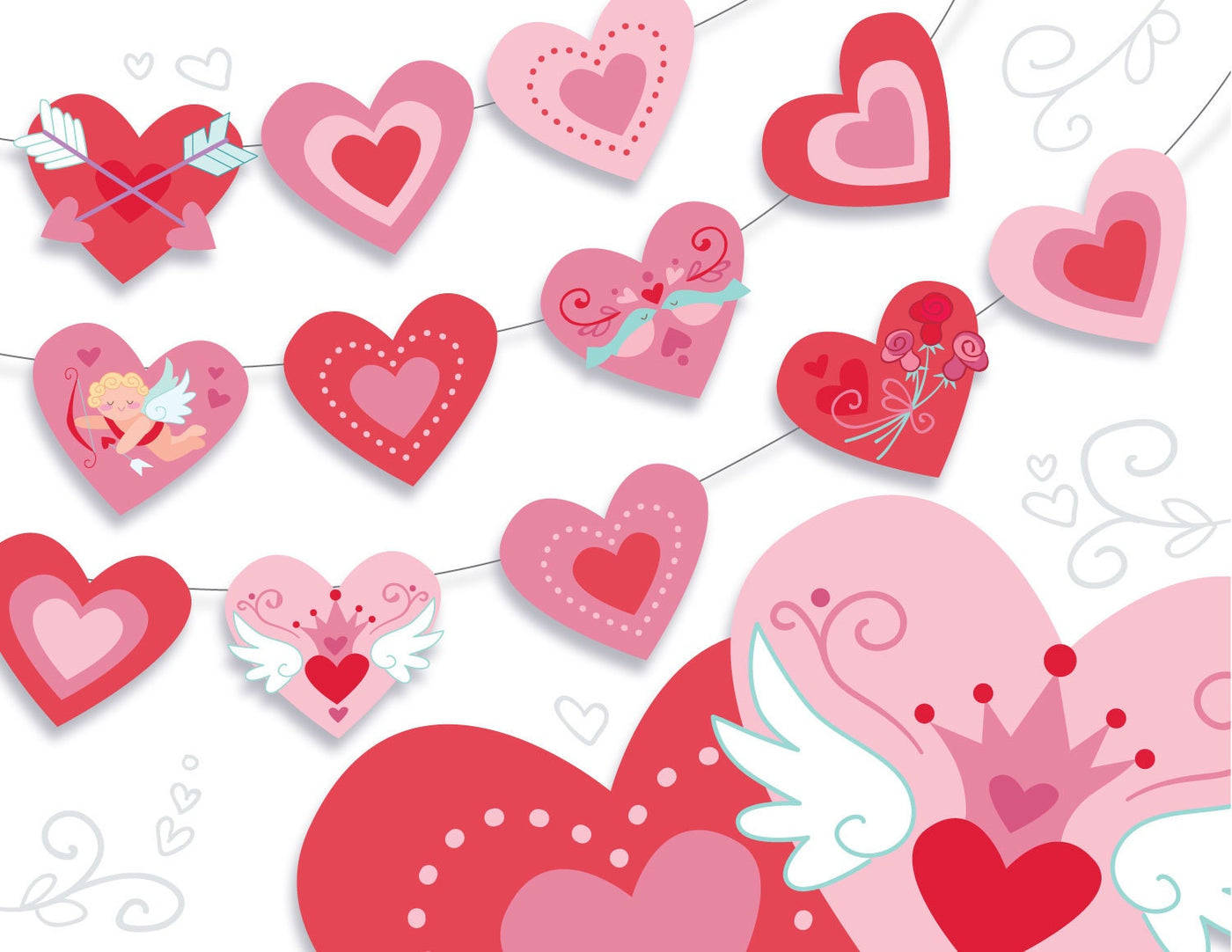 Printable Valentine's Day Hearts for Garlands, Party Decorations and more