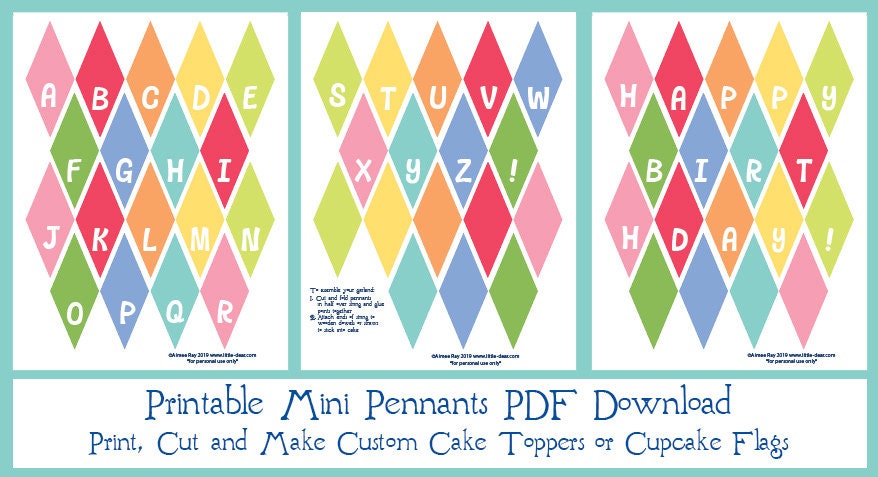 Customizable Printable Rainbow Cake Topper Pennants, party decor PDF