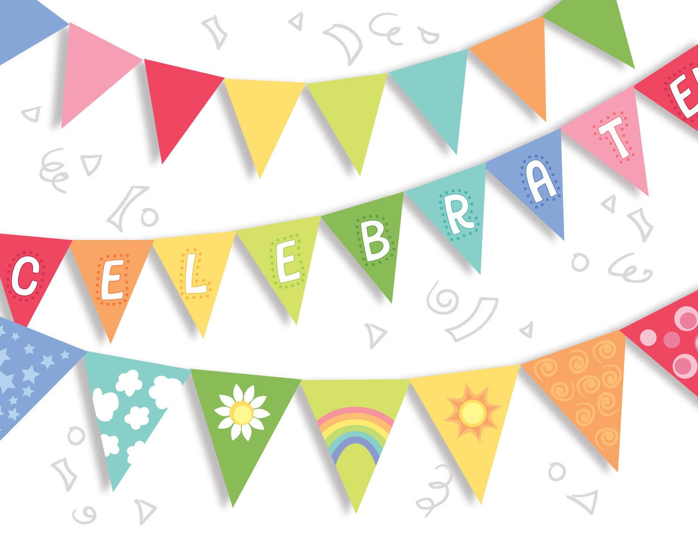 Printable Rainbow Pennants Garland party decorations