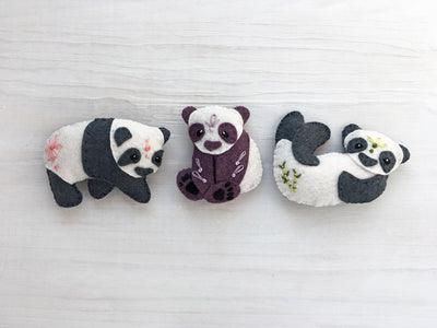 3 Panda Bears Felt Animal Sewing pattern