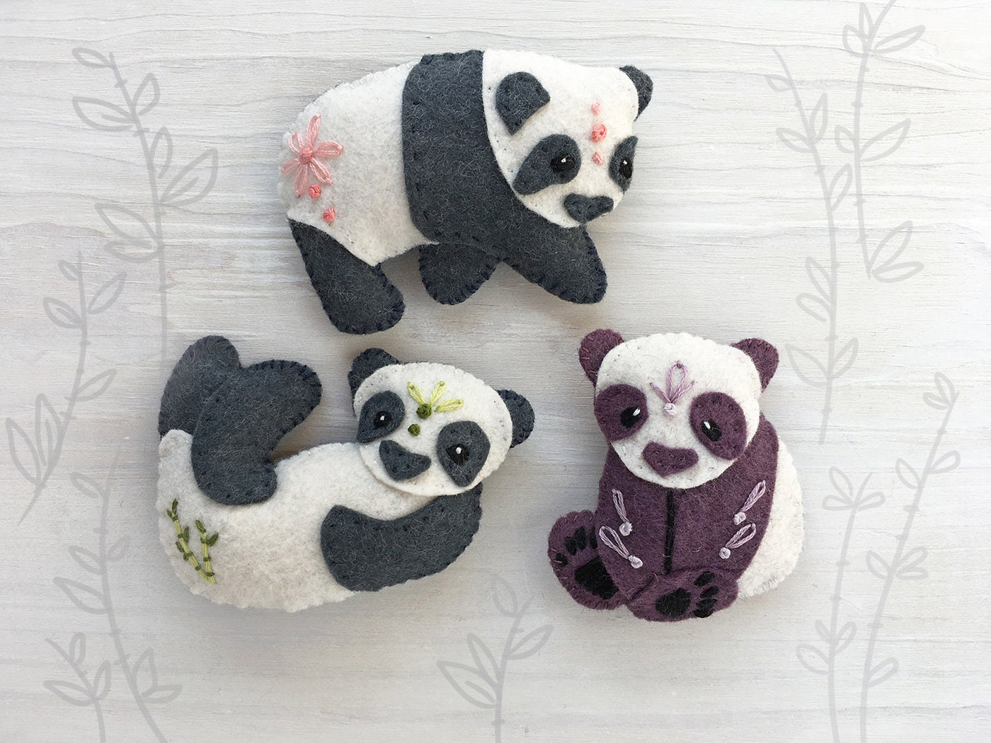 3 Panda Bears Felt Animal Sewing pattern