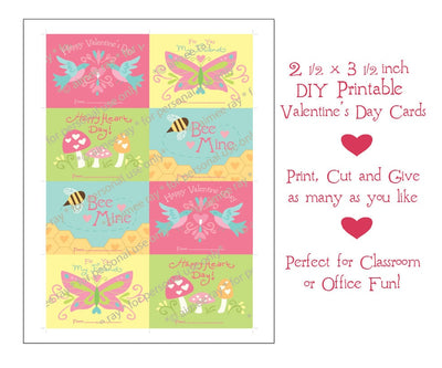 Printable Valentine's Day cards, set of 4 different garden designs