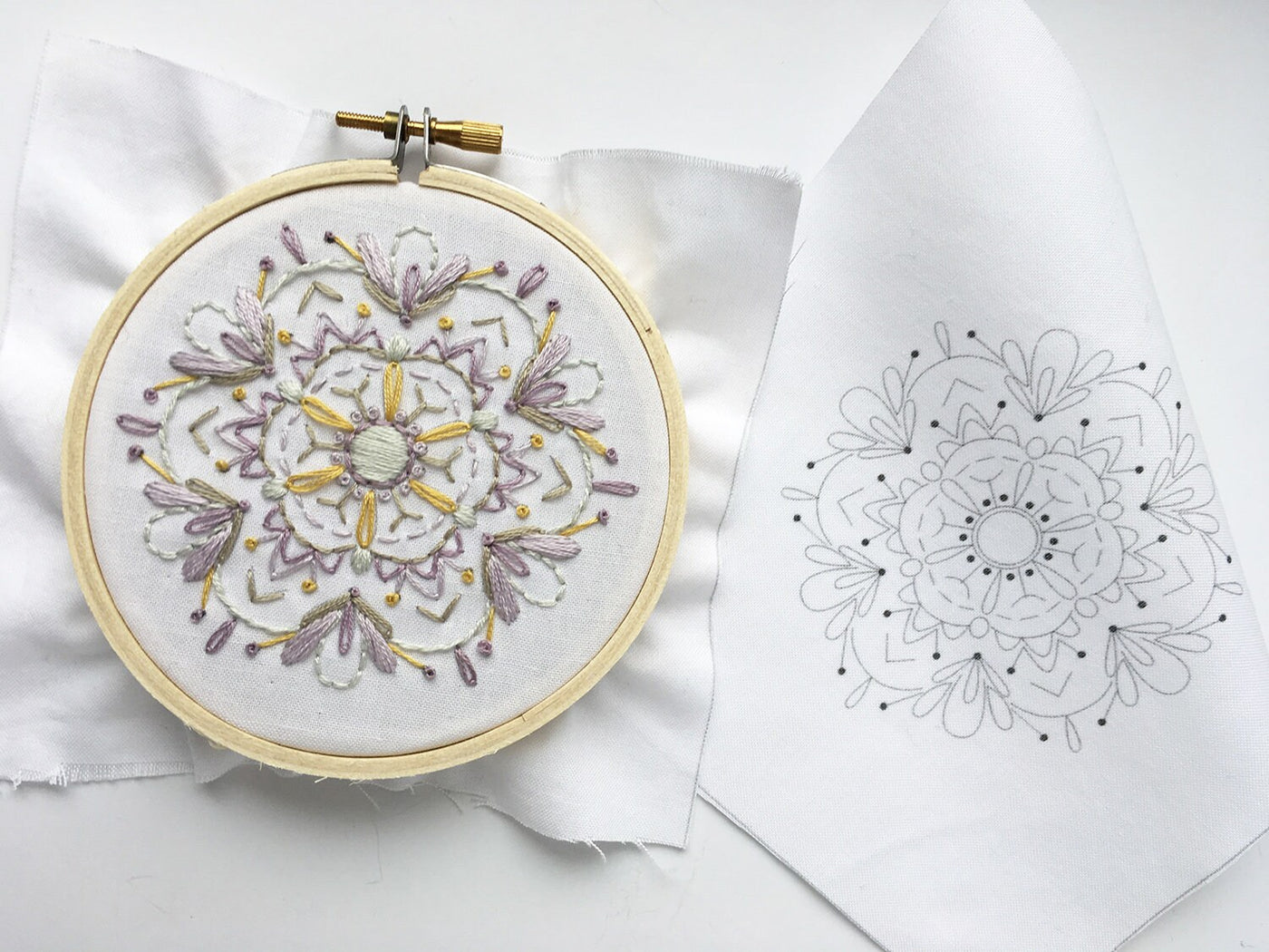 Mini Floral Mandala Hand Embroidery fabric sampler