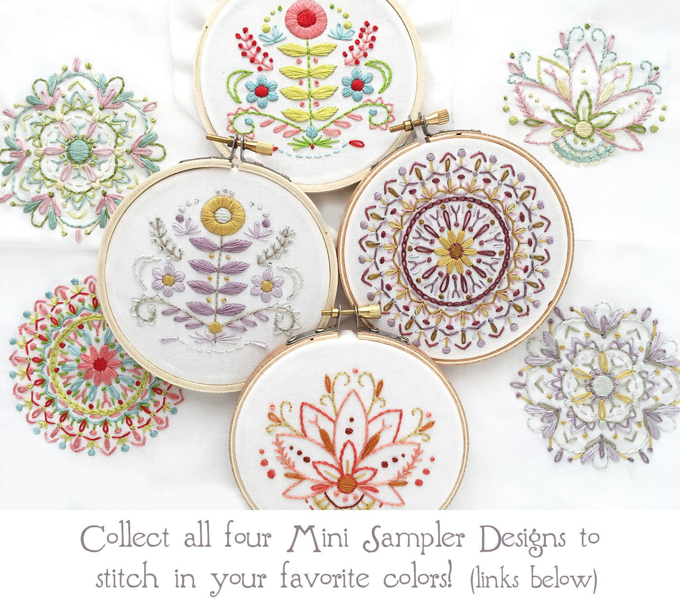 Mini Lotus Flower Hand Embroidery fabric sampler