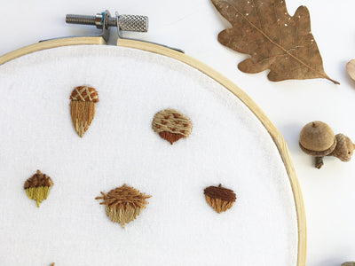 Tiny Acorns Hand Embroidery pattern download, mini woodland design