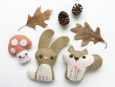 Woodland Felt Animals Sewing Kit,  Bunny, Squirrel and Mushroom