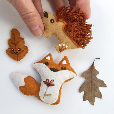 Felt Sewing kit for Woodland Creatures, Fox, Hedgehog, Leaf