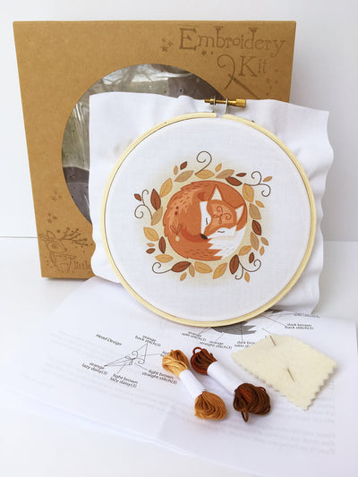 Sleeping Fox Hand Embroidery complete kit
