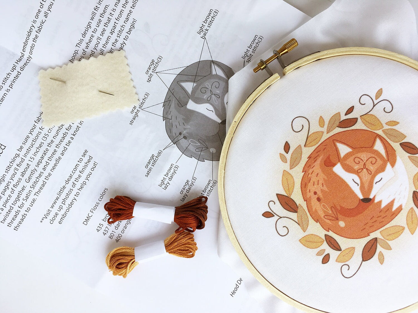 Sleeping Fox Hand Embroidery complete kit