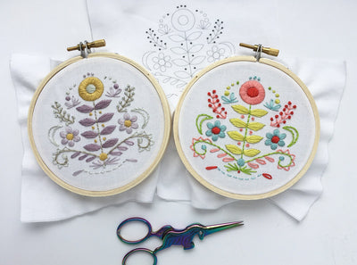 Mini Folk Art Flowers Hand Embroidery fabric sampler