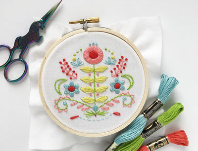Mini Folk Art Flowers Hand Embroidery fabric sampler