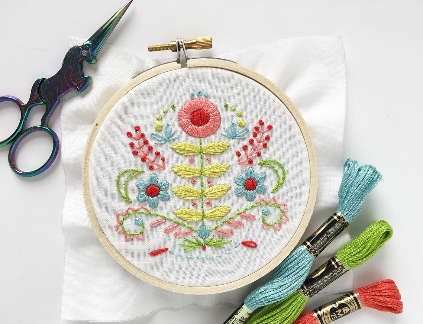 Folk Art Flowers Hand Embroidery pattern download