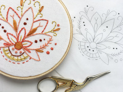 Mini Lotus Flower Hand Embroidery fabric sampler