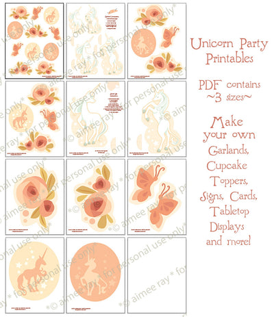 Rose Gold Unicorn Printable SVG digital download party decorations