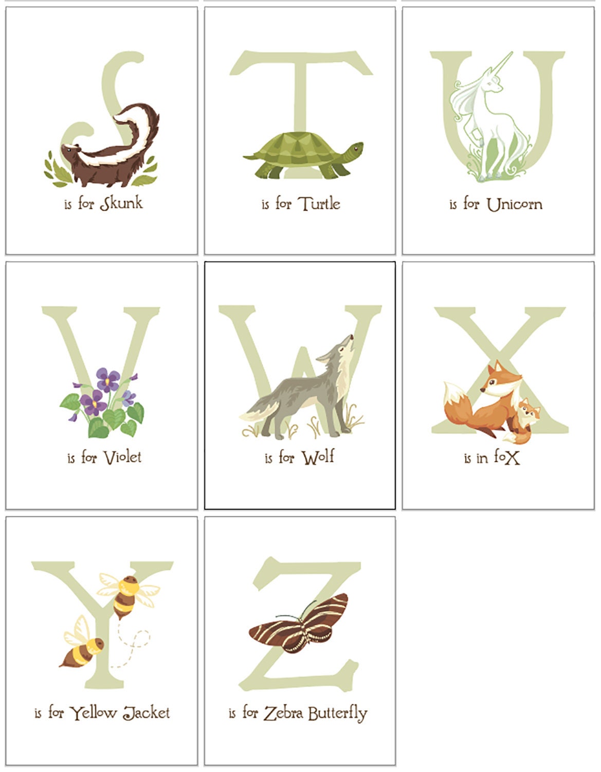 Woodland Animals nursery decor, personalized Baby name, ABC art print set
