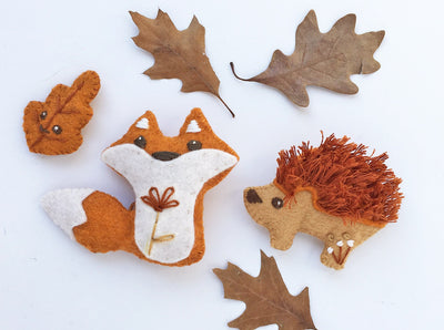 Felt Sewing kit for Woodland Creatures, Fox, Hedgehog, Leaf