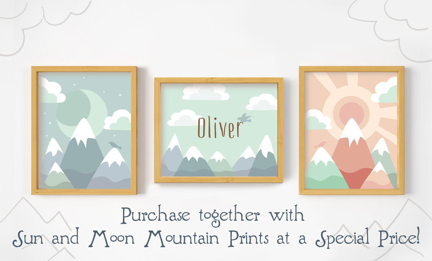 Personalized Mountain Baby Name printable adventure nursery wall art