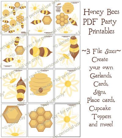 Honey Bee and Daisy Printable Party PDF, SVG cut files