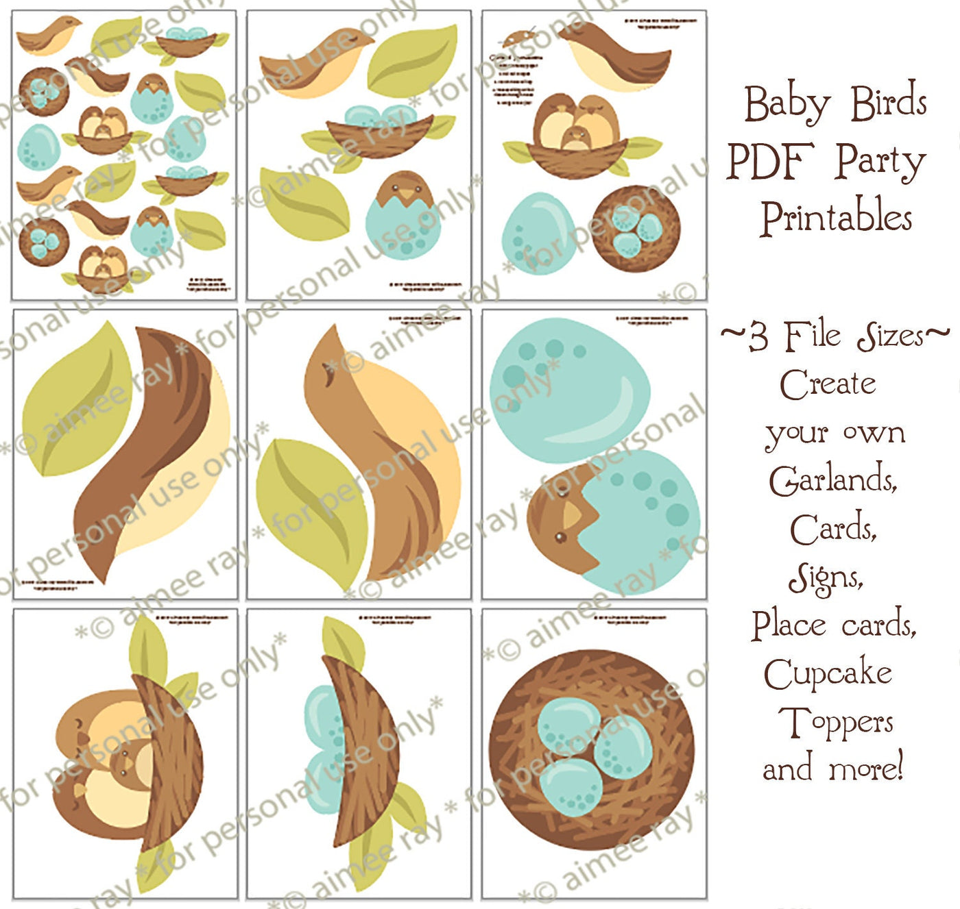 Bird and Nest Printable SVG party decorations