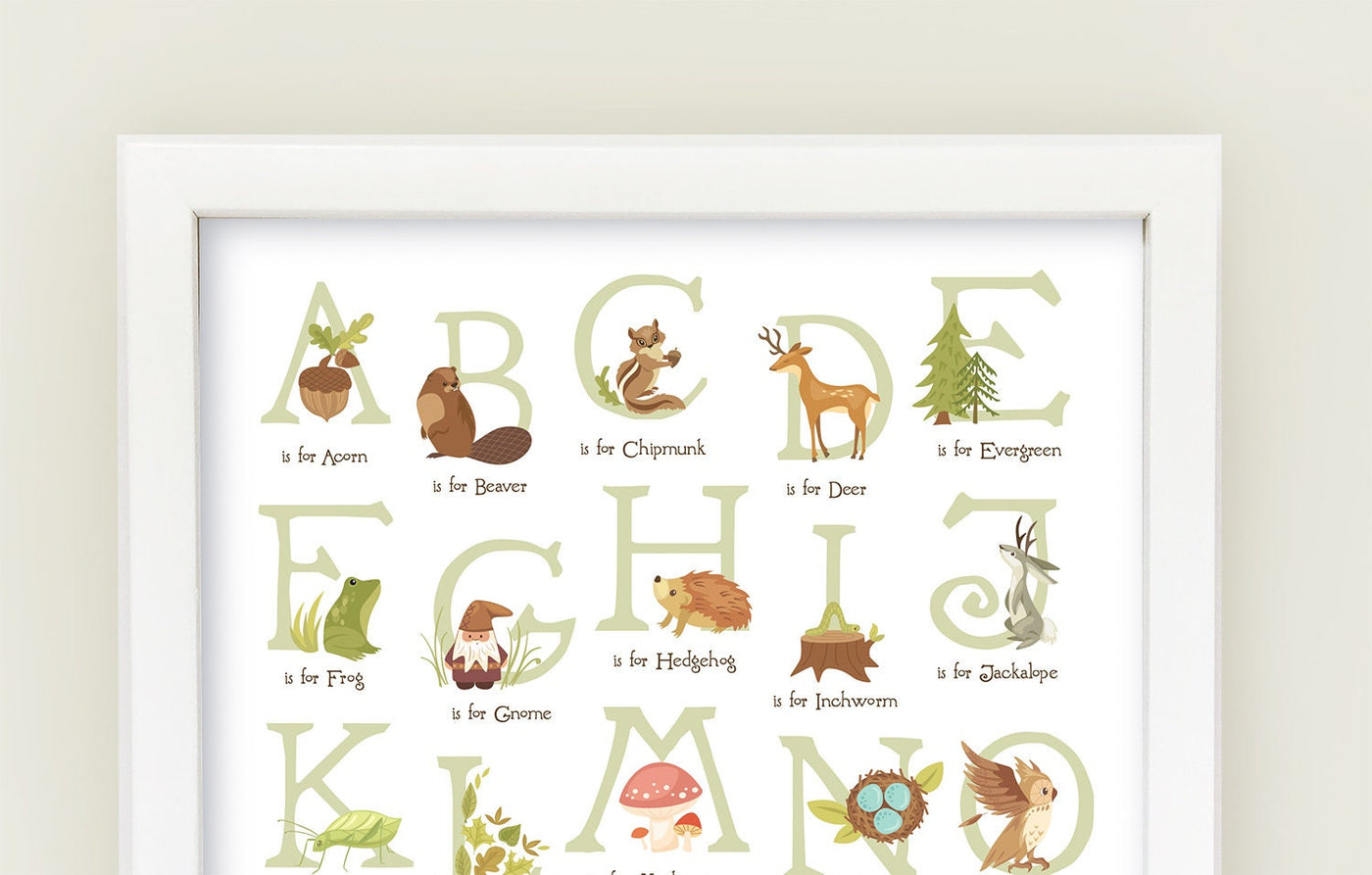 Woodland Animal Alphabet wall art, Forest Animals ABC nursery print