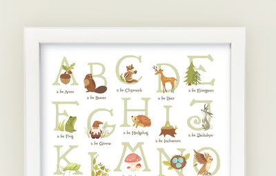 Woodland Animal Alphabet wall art, Forest Animals ABC nursery print