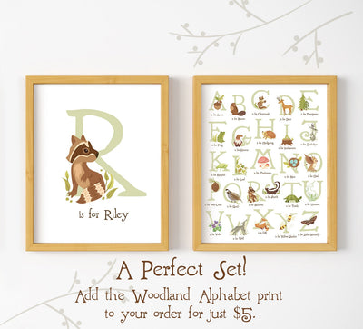 Personalized Woodland Animals wall art print, printable baby shower gift, nursery decor