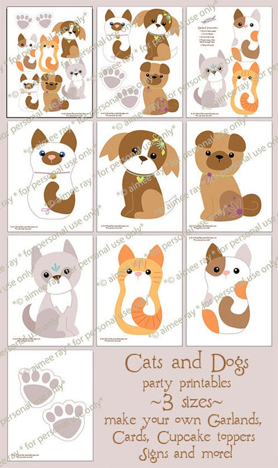 Cats and Dogs printable SVG for garlands, cards, stickers