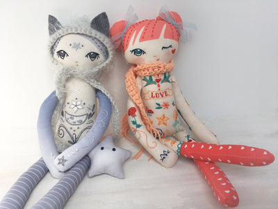 DIY Lydia Love tattooed doll, Cut and Sew embroidered cloth doll with embroidery