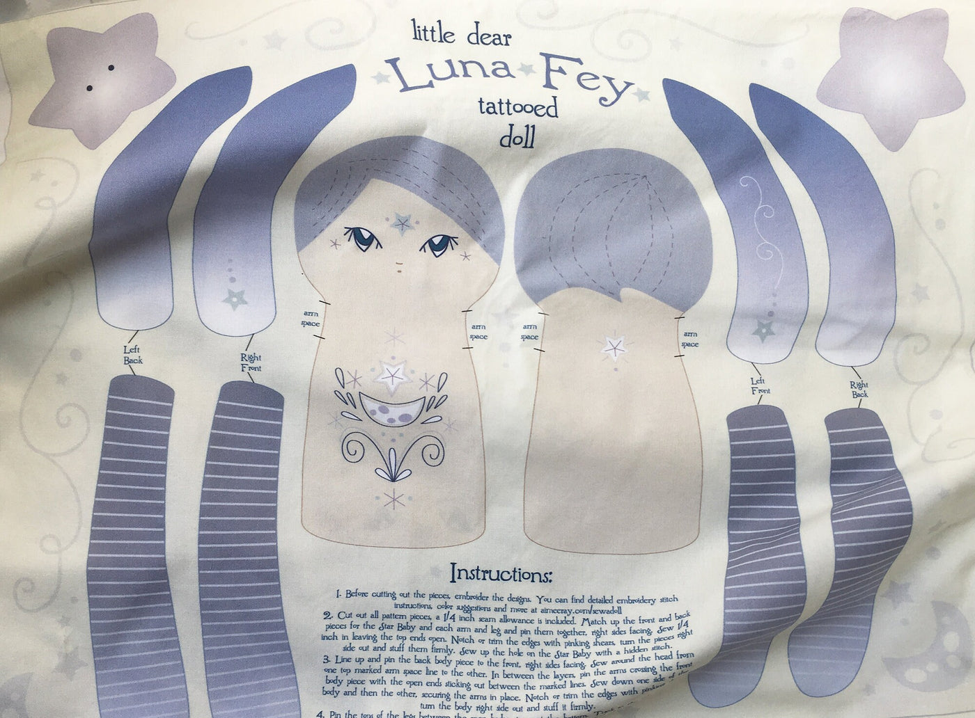 DIY Cut and Sew Luna Fey cloth doll with embroidery