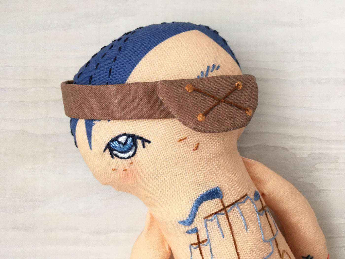DIY Cut and Sew Pirate boy doll with embroidery, cloth doll pattern
