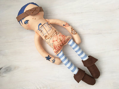 DIY Cut and Sew Pirate boy doll with embroidery, cloth doll pattern