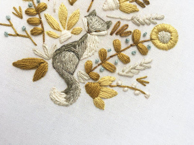 Harvest cat fox Hand Embroidery fabric sampler