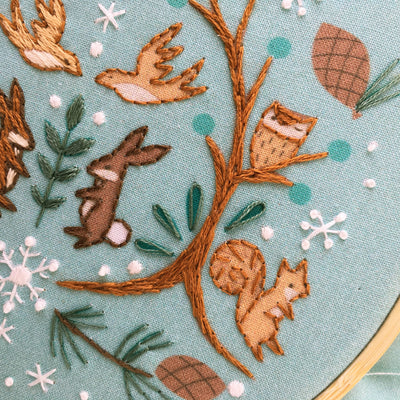 Winter Woodland Hand Embroidery fabric sampler