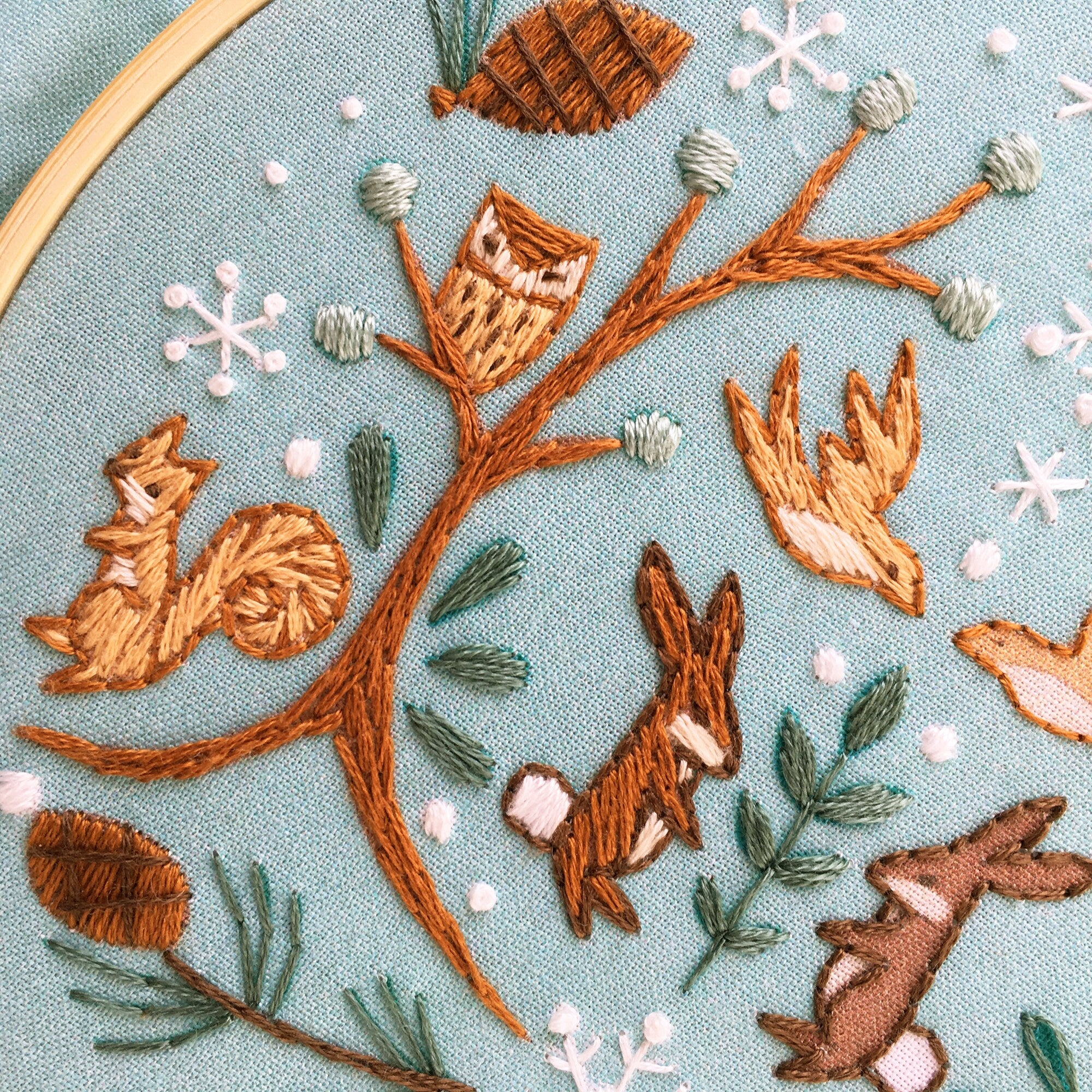 Winter Woodland Hand Embroidery fabric sampler – Little Dear Shop