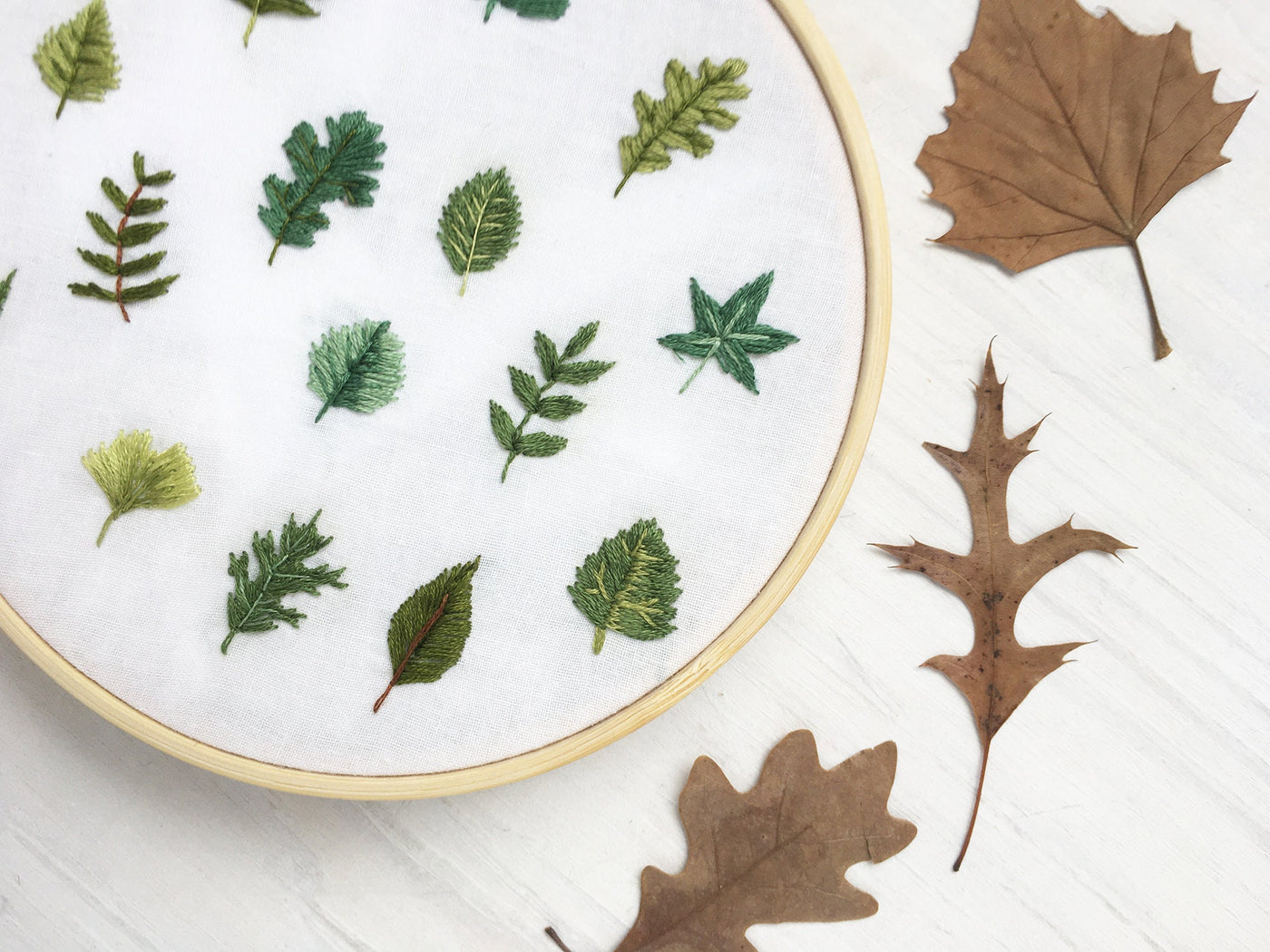 Tiny Leaves Hand Embroidery pattern download, leaf and tree design