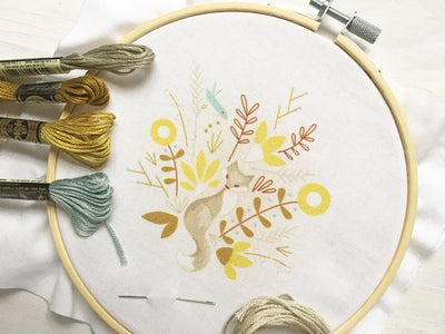 Harvest cat fox Hand Embroidery fabric sampler