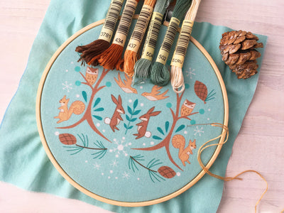 Winter Woodland Hand Embroidery fabric sampler
