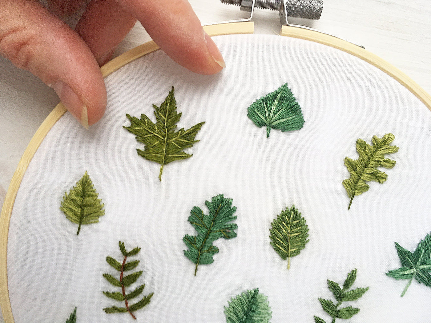 Tiny Leaves Hand Embroidery pattern download, leaf and tree design
