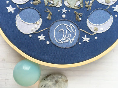 Rabbit Moon Phases Lunar Hand Embroidery pattern download