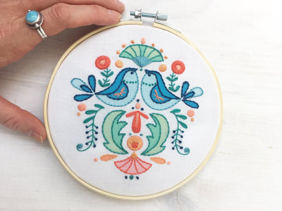 Folk Art Bluebirds Hand Embroidery pattern download