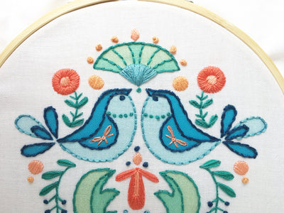 Folk Art Bluebirds Hand Embroidery pattern download