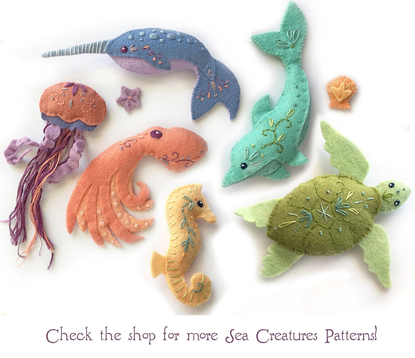 Sea Creatures Sewing pattern for 6 different Felt Animals