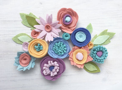 Felt Flowers Sewing Pattern for garland, headband, bouquet