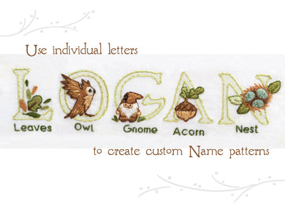 Woodland ABC Alphabet hand embroidery pattern, forest animals