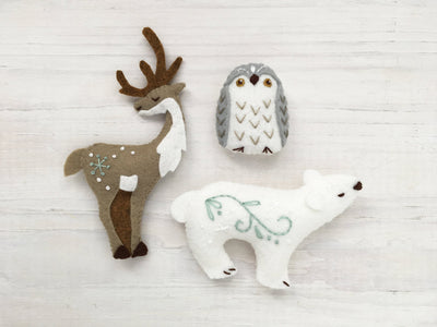 Winter Animals plush felt Sewing pattern, Christmas ornaments