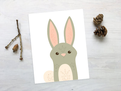 Woodland Bunny Printable wall art, peeking animal print