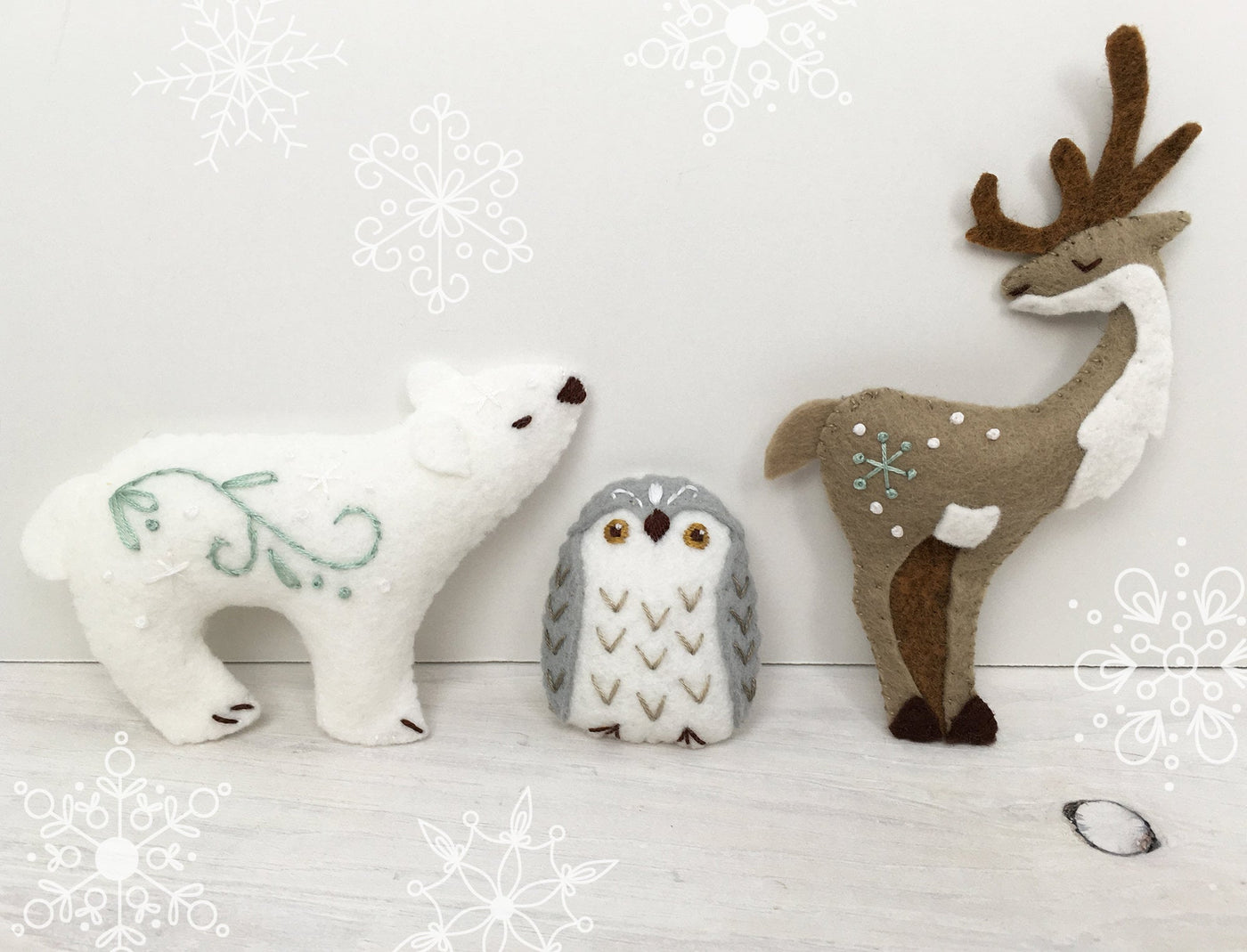 set of 6 Winter Animals plush felt Sewing patterns, Christmas ornament –  Little Dear Shop