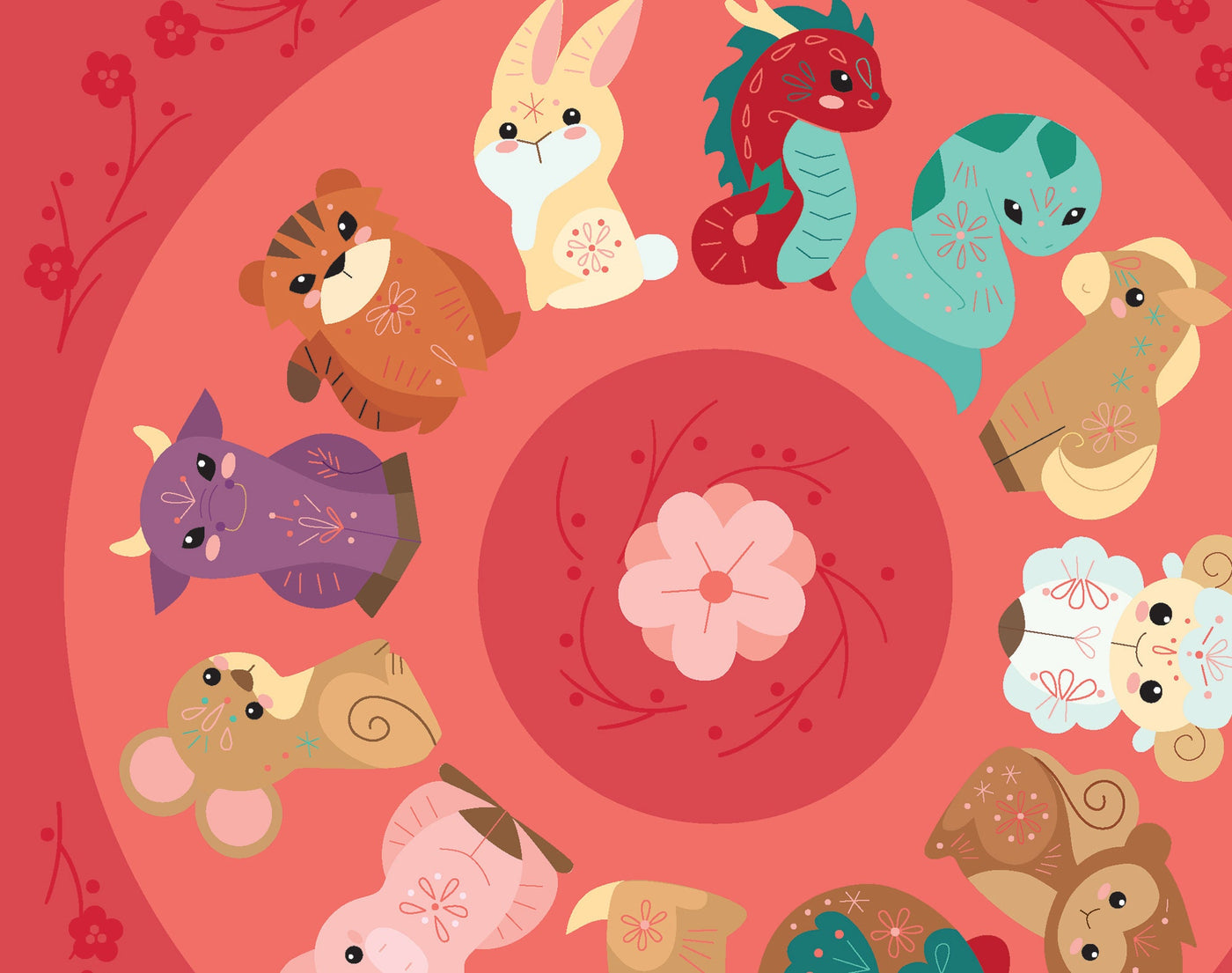 Chinese Zodiac Printable diy wall art print, Chinese Lunar New Year