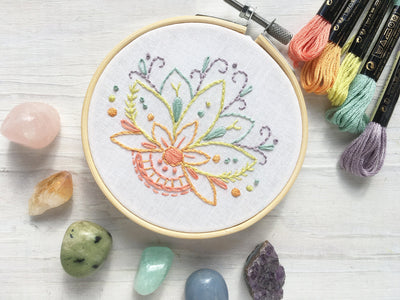 4 Beginner Embroidery Patterns, lotus, mandala, floral designs